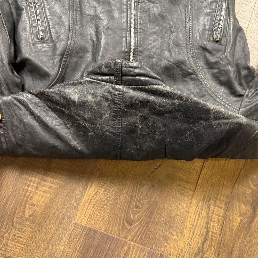 Vintage 80s Leather Attic Black Leather Racer Biker Jacket Made in Canada M/L - Picture 9 of 10